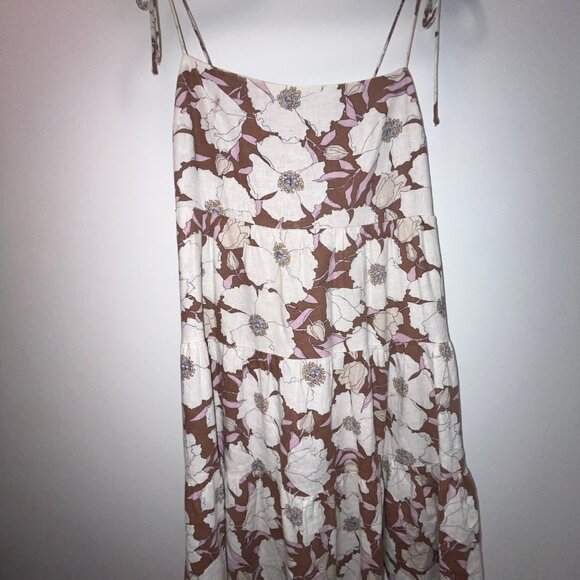 Abercrombie & Fitch - Tie-Strap Linen-Blend Mini Dress in Light Brown floral - Picture 3 of 5